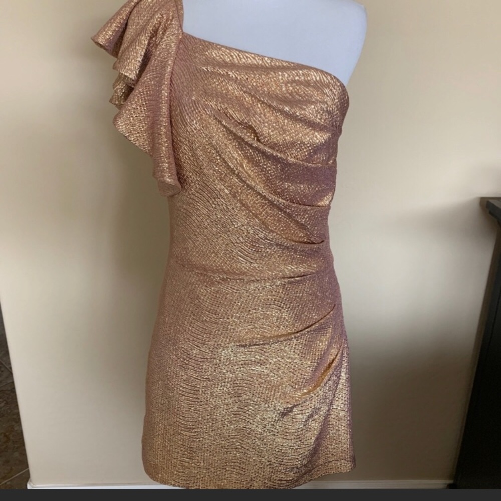 Gold one shoulder dress
